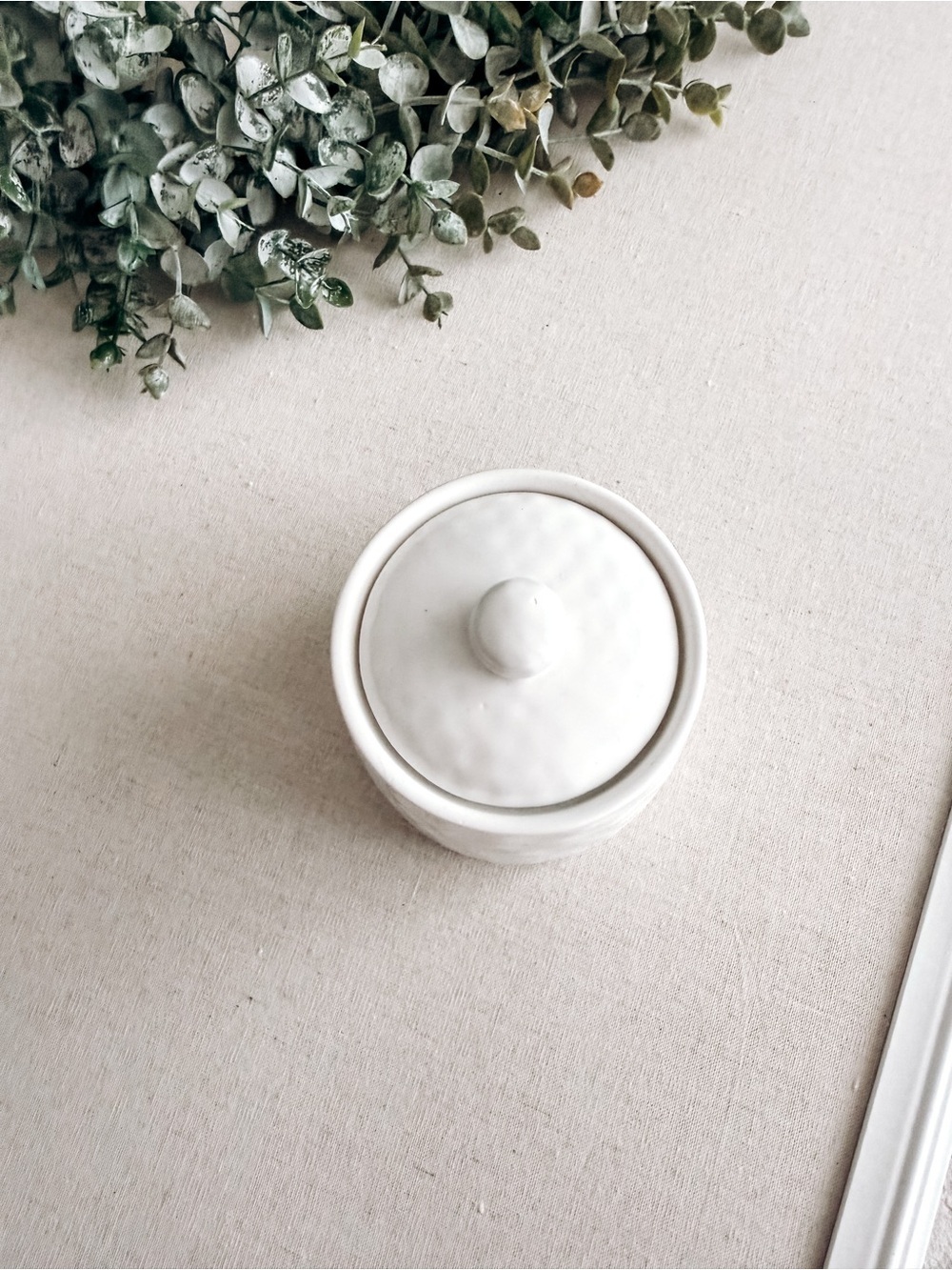 Market Square White Ceramic Honey Pot | Lidded Canister - Picture 2 of 4